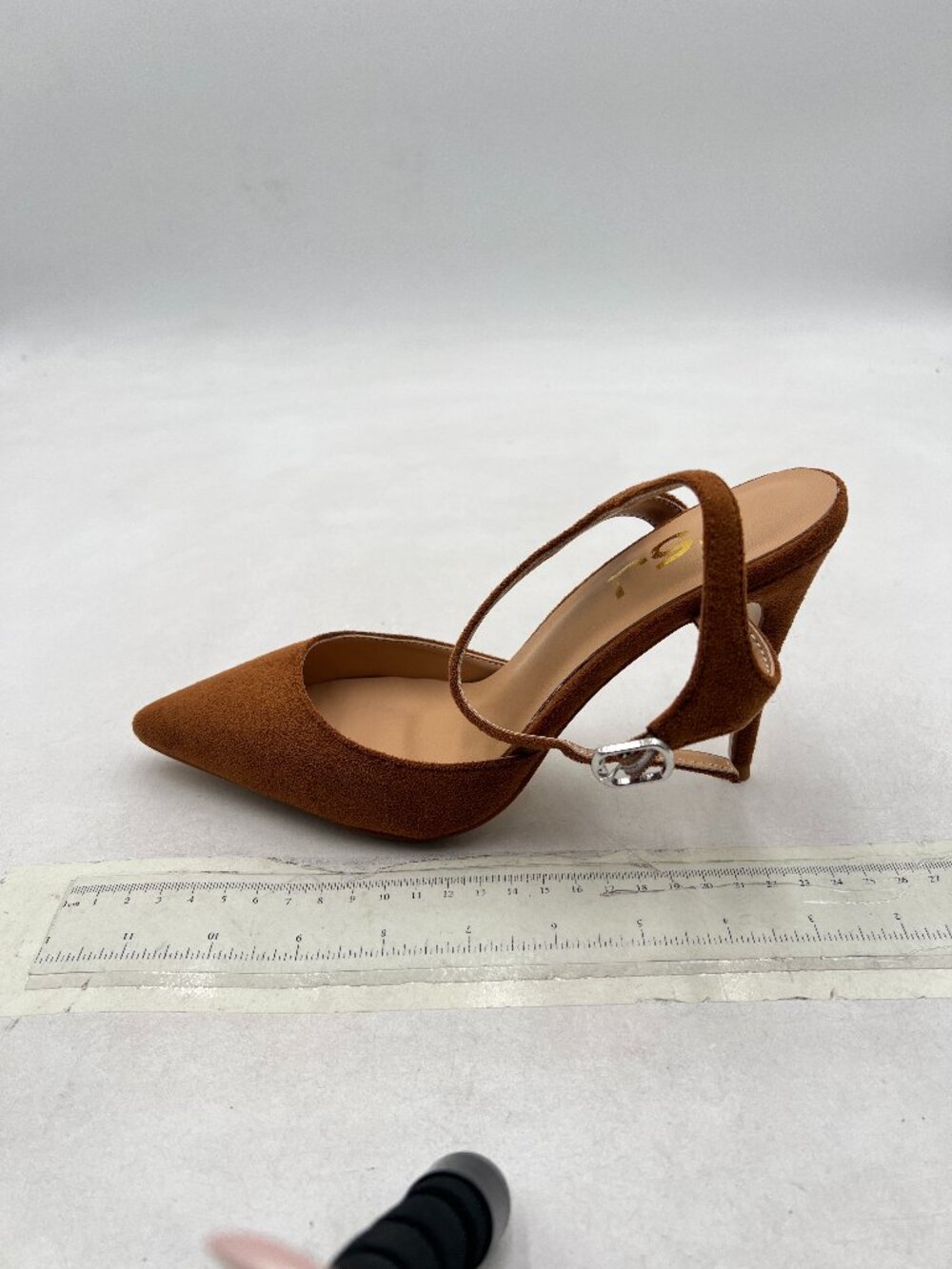 FSJ Brown Vegan Suede Stiletto Heels Pointed Toe Ankle Strap Pumps - Picture 2 of 8